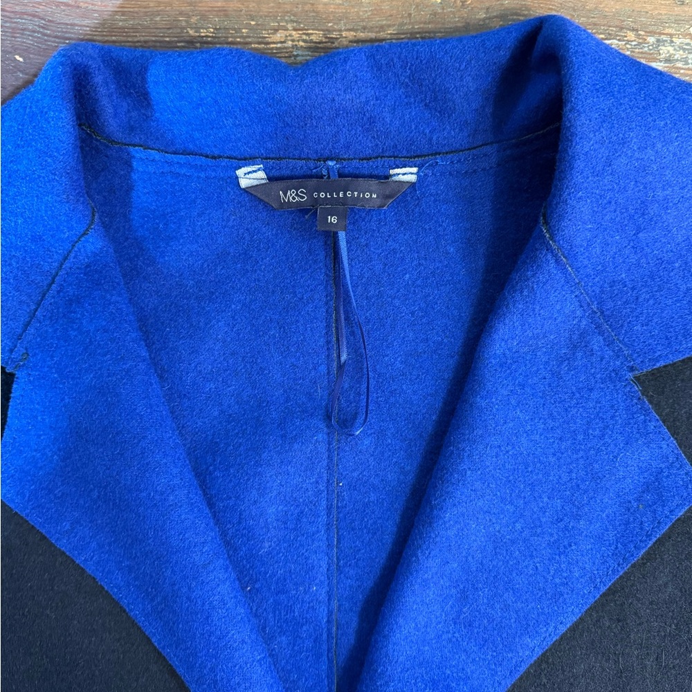 M&S Collection Two Toned Black & Blue Wool Blend Long Coat Sz 16 💛🍄 - Picture 7 of 10